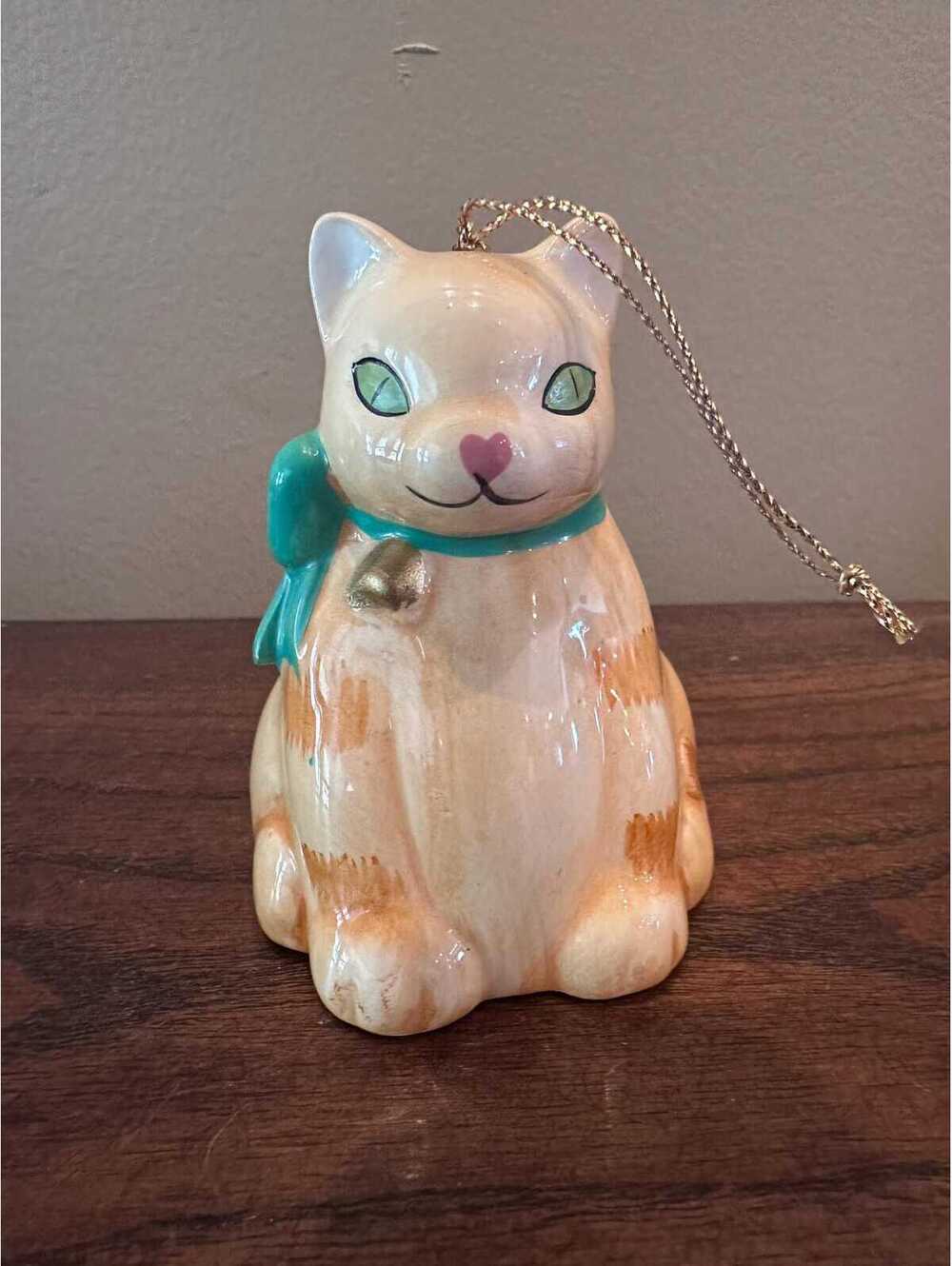 Vintage Silvestri Porcelain Cat Bell Ornament - Orange Tabby